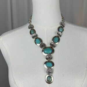 Vintage Turquoise & Silver Tone Necklace Costume Southwestern Jewelry